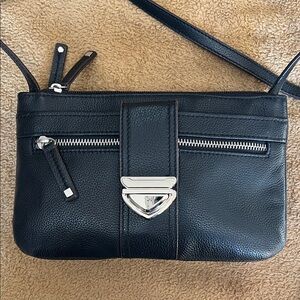 Danier Black Leather Crossbody Silver Hardware